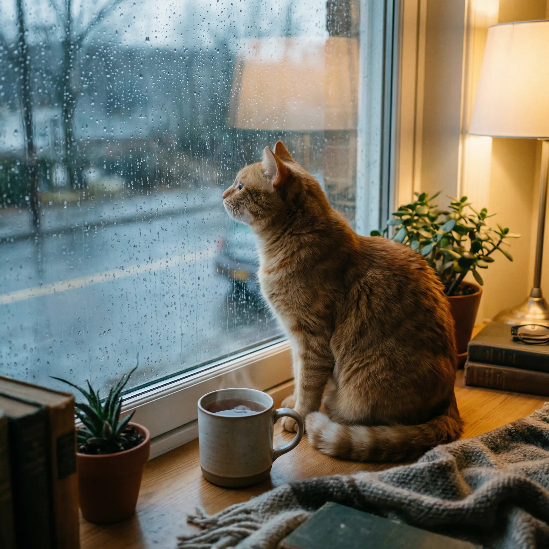 猫咪望着窗外的雨 - 木木电影网